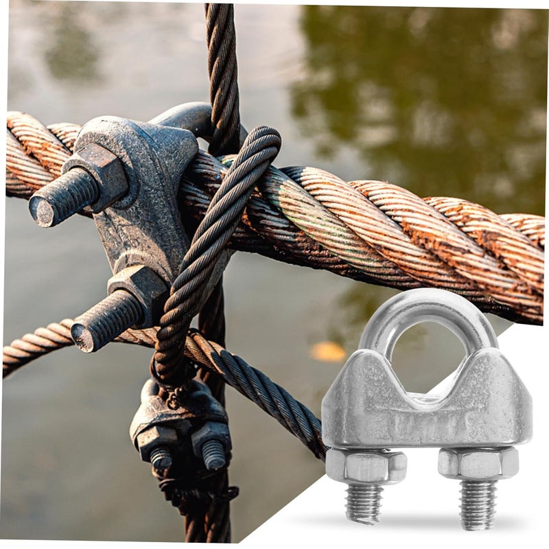STOBAZA 6pcs Stainless Steel Wire Rope Cable Clamp Tensioner Silver Double Rope Clamp - Image 5
